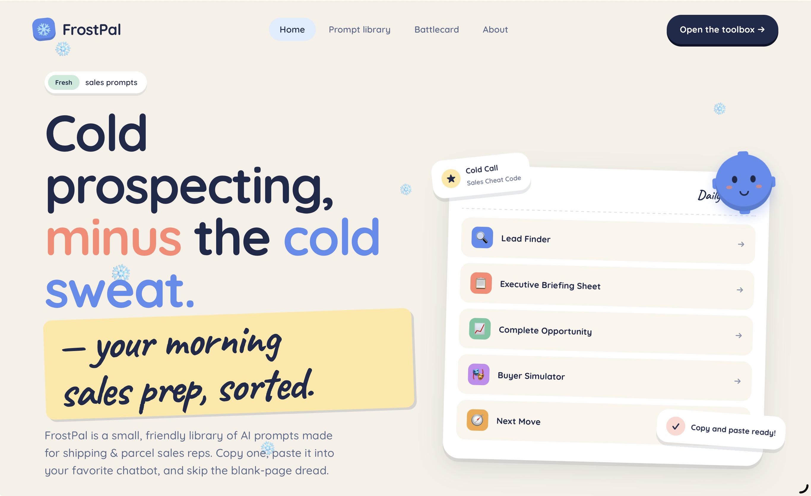 FrostPal AI sales toolbox homepage